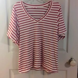 Pink lily red and white striped t shirt.